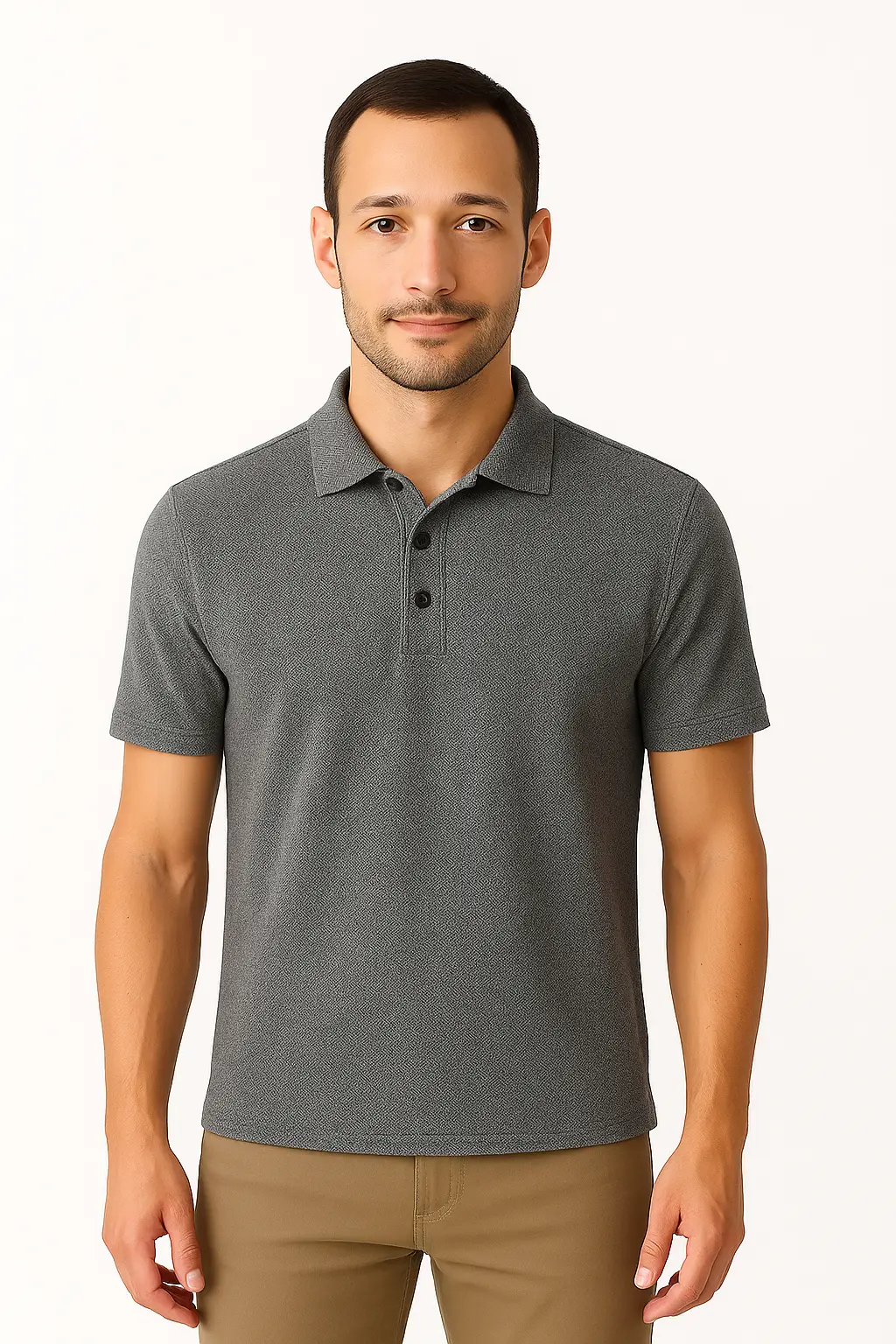 Camisa polo piquet mescla cinza