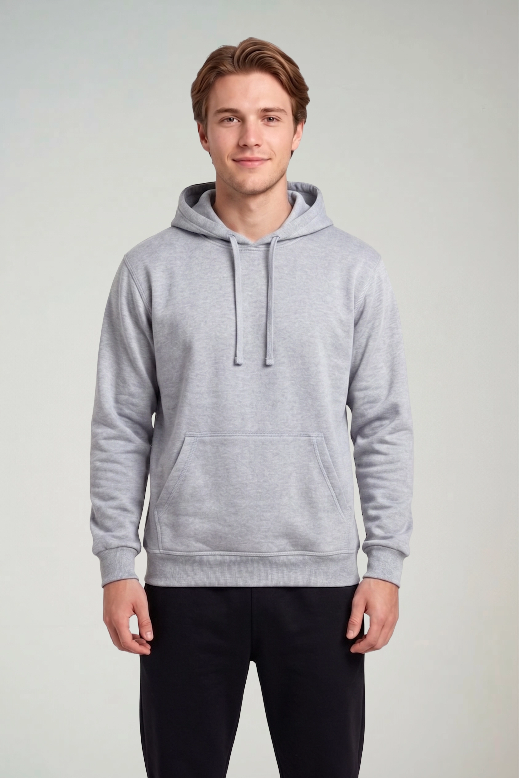 Blusão canguru moletom cinza mescla