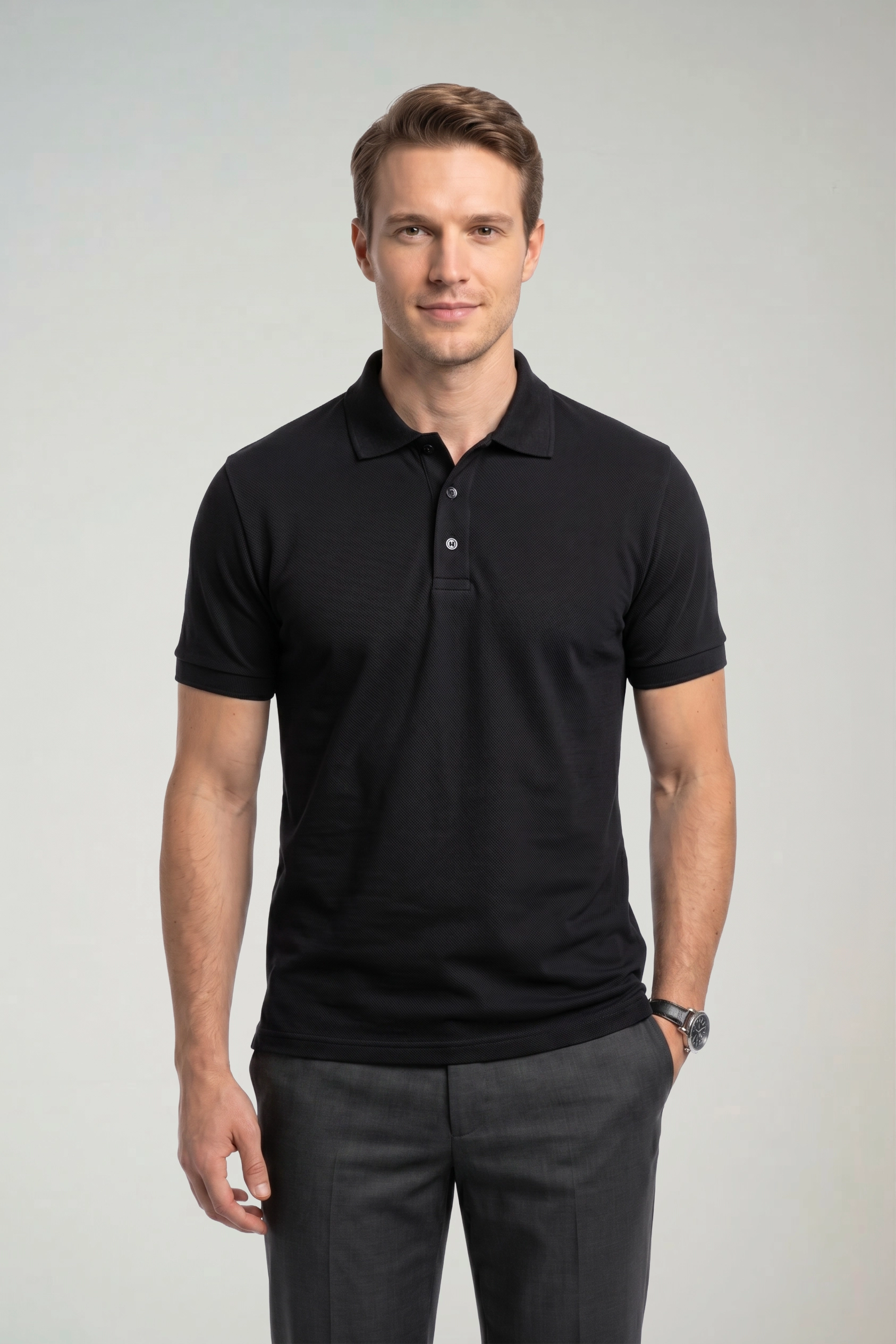 Camisa Polo Algodão com Elastano Preta