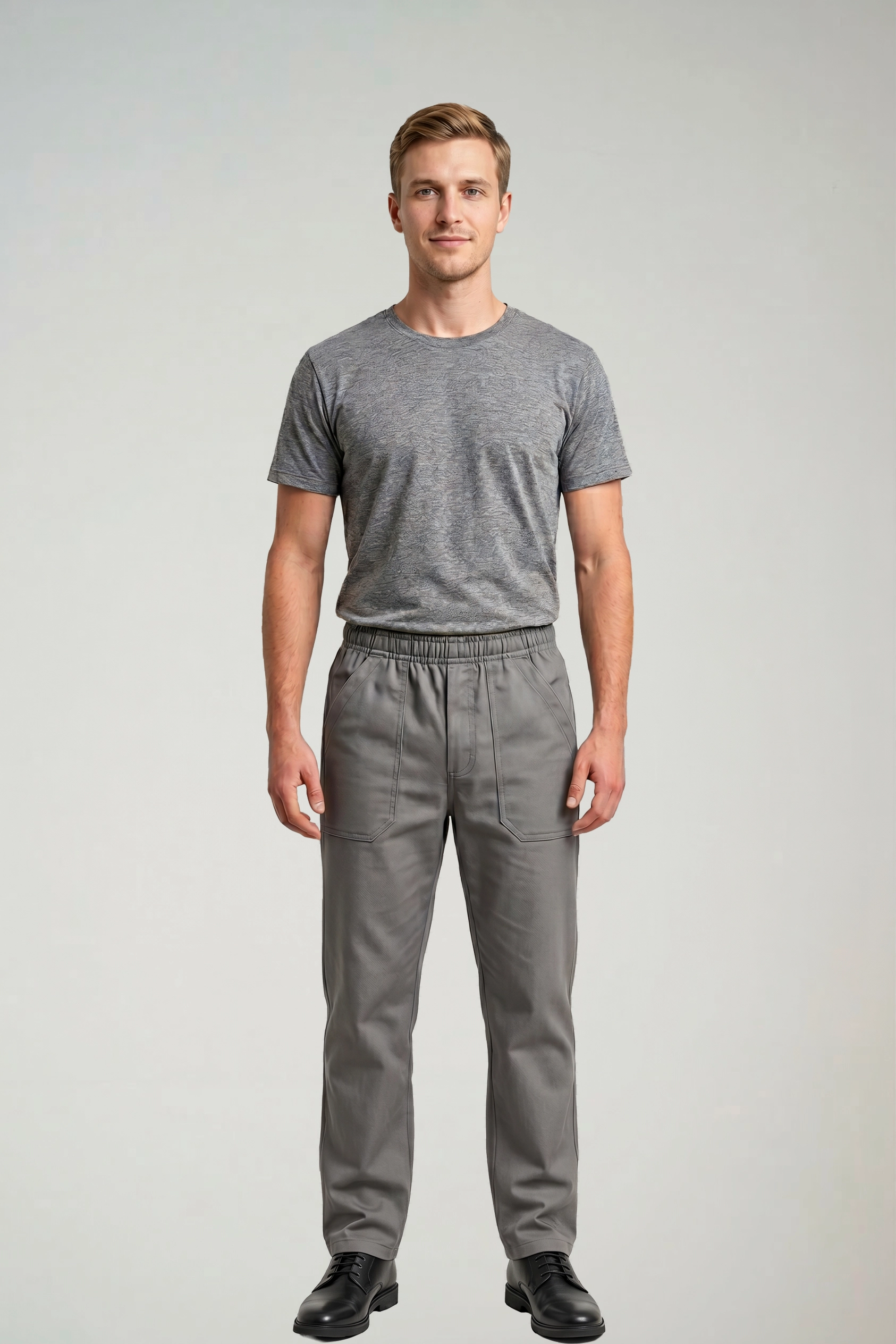 calça uniforme brim cinza